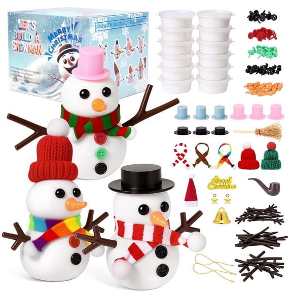 HiberyHom 12 Pack Christmas Crafts for Kids, Christmas Stocking Stuffers for Kids, Modeling Clay DIY Build a Snowman Clay Kit for Kids Craft Supplies