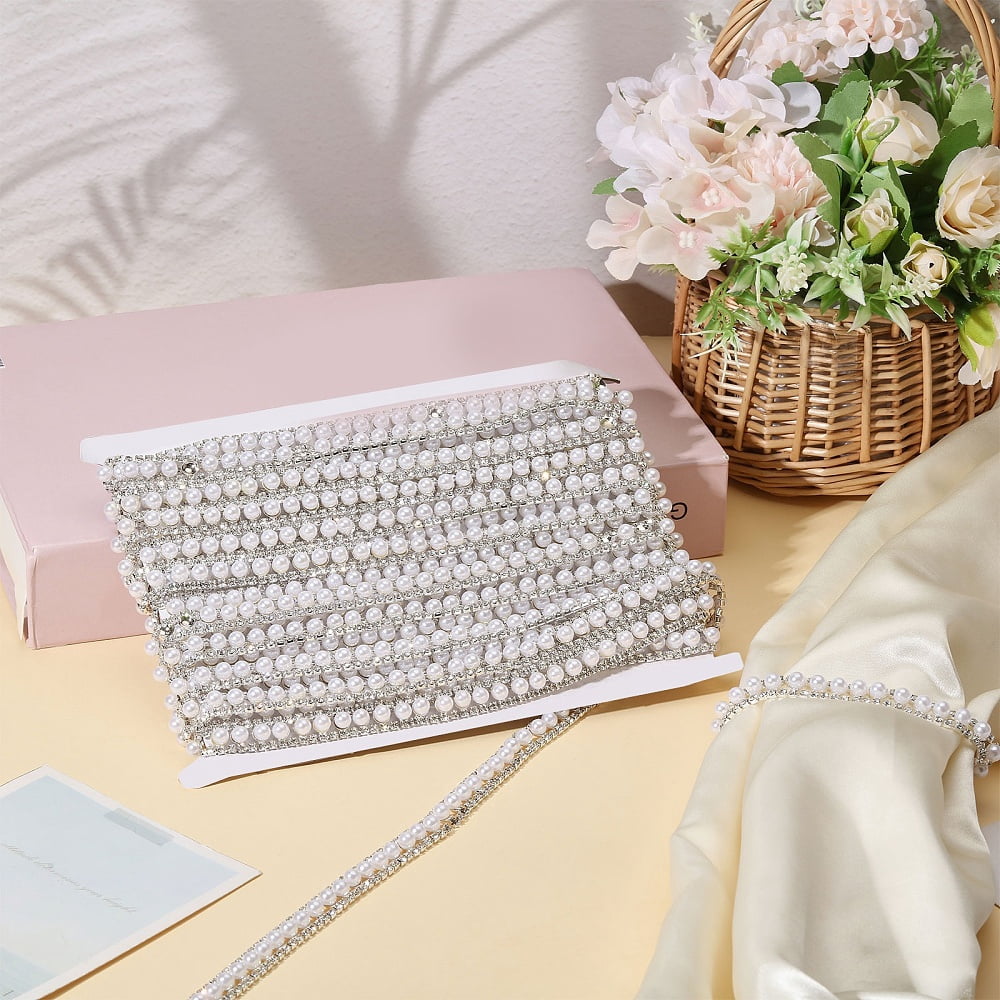 1 Yard 1.15cm Wide Rhinestone Trim Applique Diamond Inlaid Pearl Chain Banding Beaded Chain Lace