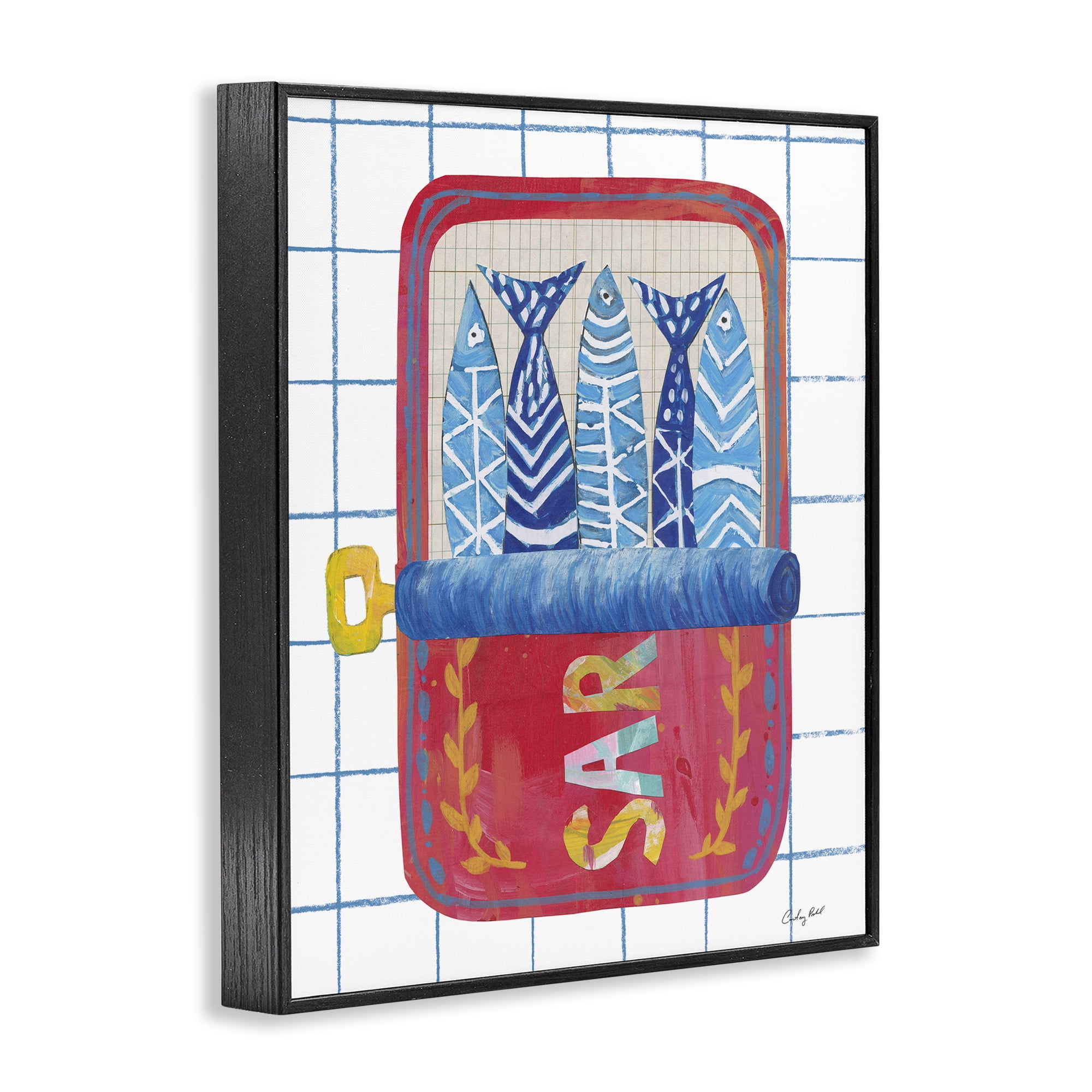 Stupell Industries Silly Sardines Red Tin Black Framed Giclee Art, design by Courtney Prahl