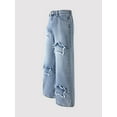 thumbnail image 2 of FEDPOP Baggy Jeans for Girls Wide Leg Ripped High Elastic Waisted Denim Pants Cute Summer Trousers Y2K Streetwear 10-14Y, 2 of 5