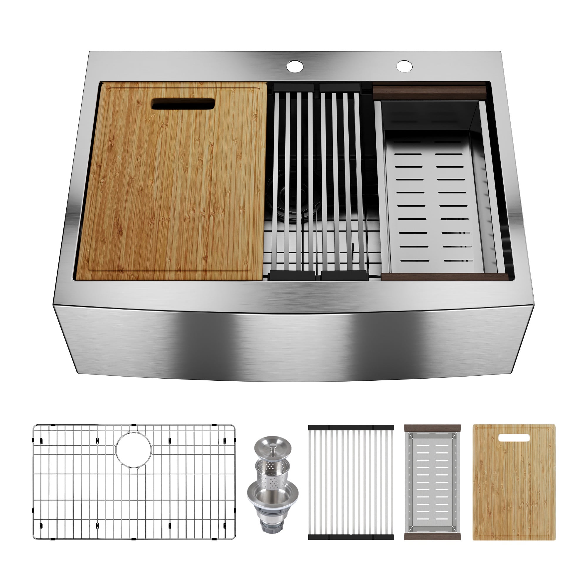 Silver Grey Stainless Steel Rectangular 30 in. Single Bowl
