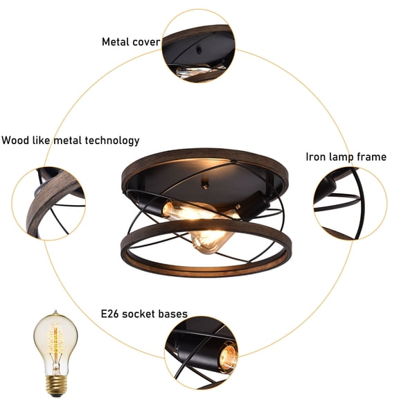 CNCEST Retro Flush Mount Metal Ceiling Fixture Pendant Light Lamp Farmhouse Chandelier