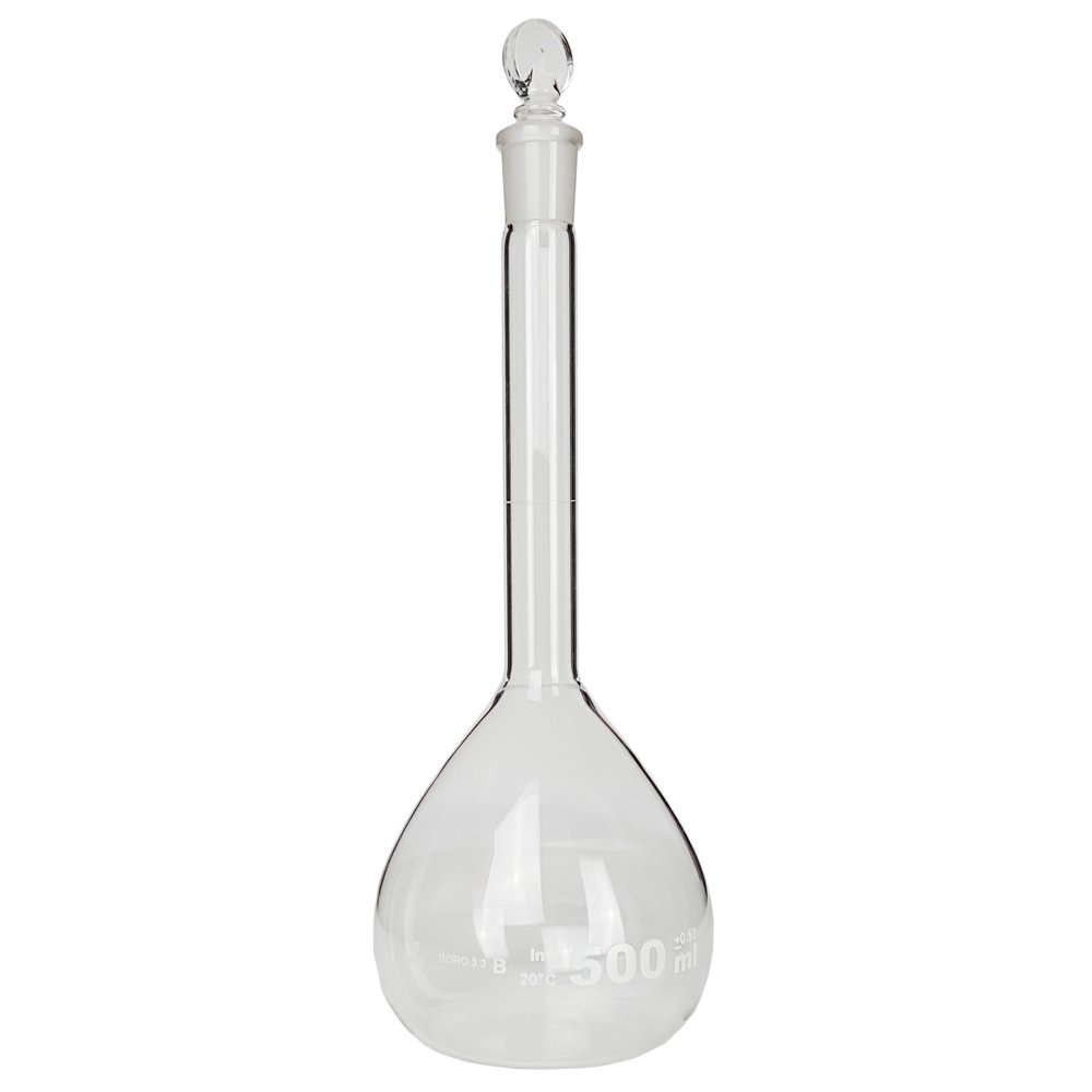 Volumetric Flask with Ground Glass Stopper, 500ml Capacity, Case of 20