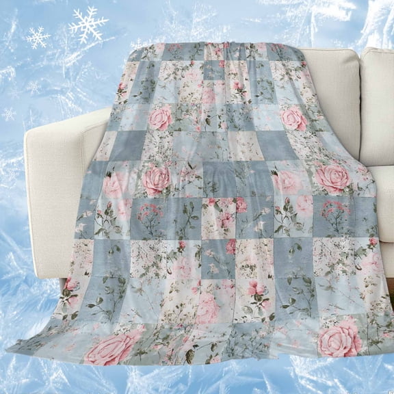 Blue Pink Botanical Cooling Blanket, Lightweight Breathable Summer Throw Blanket with Double Sided Cold Effect, Spring Floral Vintage Picnic Beach Blankets Bed Sheet for Hot Sleepers 60"x80"