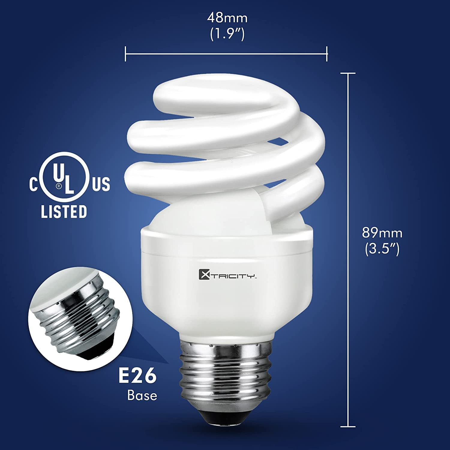 Xtricity Compact Fluorescent Light Bulb T2 Spiral, E26 Base, 4100k Cool White, 9W, (8 Pack)