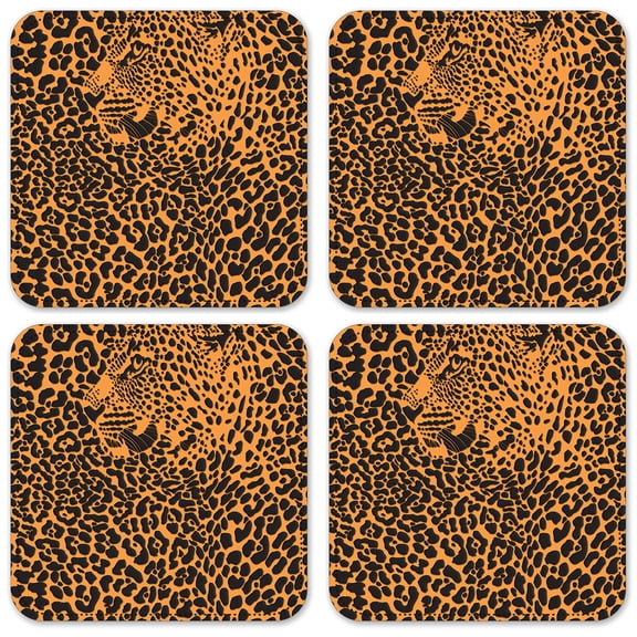 Vinyl Drink Coasters - Set of 4 - Leopard Head
