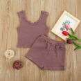 thumbnail image 3 of MHZLDYZ Girls Outfits Size 7/8 Children's Set Summer New Sleeveless Tank Top Solid Color Shorts Two Piece Set Party Birthday School Girls Hawaiian Outfit Size 6 Girls Clothes (Wine Red,130), 3 of 6