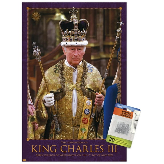 King Charles III - Coronation Wall Poster with Push Pins, 14.725" x 22.375"