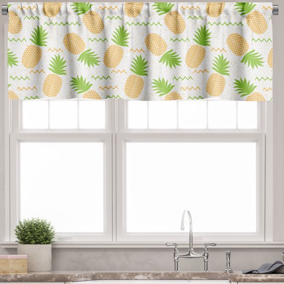 Ambesonne Tropical Valance Pack of 2, Summer Fruits Arrangement, 54"X18", Fern Green and Orange