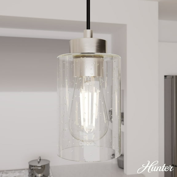 Hunter - Hartland 3-light Brushed Nickel, Large Cluster Light, Dimmable, Transitional Style, Linear Shaped, for Bedrooms, Dining, Living Rooms - 13068