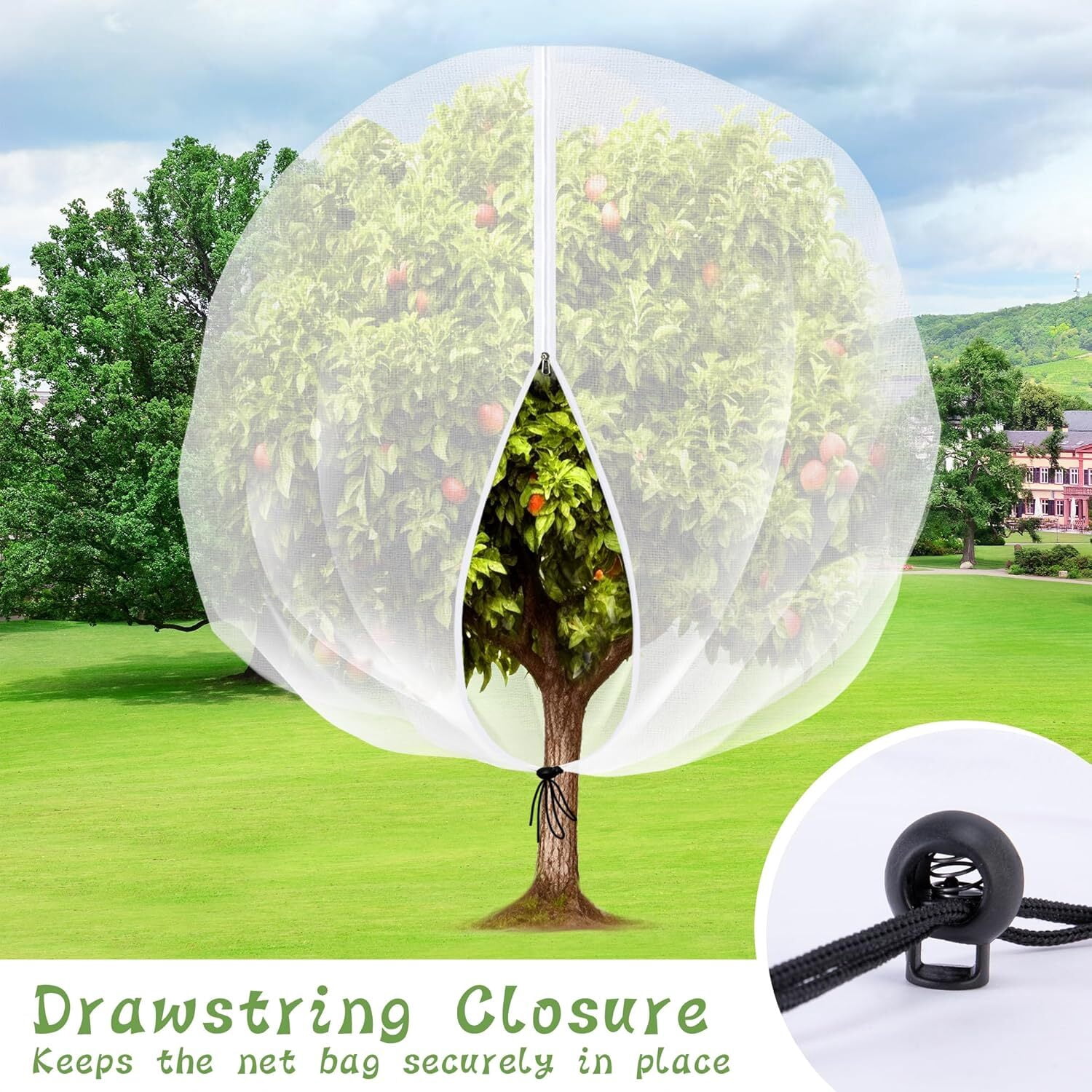 LQQBOX 9.84x9.84 FT Fruit Trees Netting with Zipper,Large Tree Nets for Fruit Trees with Drawstring, Plant Garden Insect Bird Netting Pest Barrier for Peach Cherry Apple to Prevent Cicadas Bird,1Pack