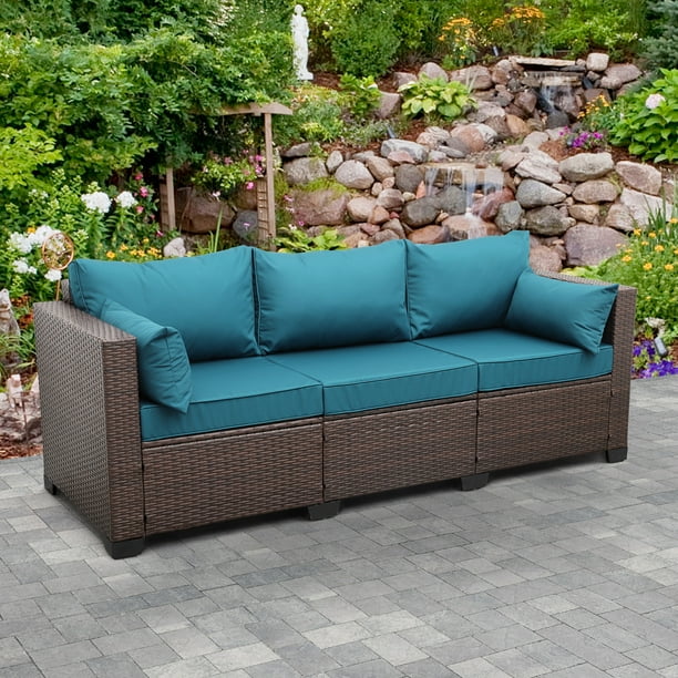 Rattaner 3Seat Patio Wicker Couch Outdoor Rattan Sofa Furniture Steel