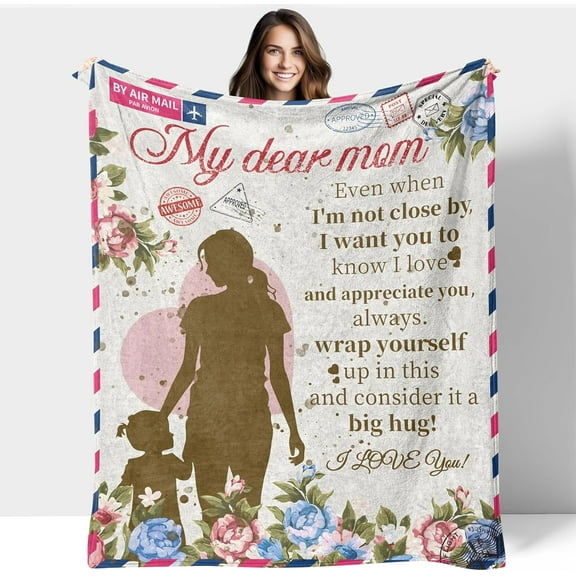 Gifts for Mom Blanket, Mom Throw Blanket, for Mom, Christmas Valentine Birthday Gifts from Daughter or Son, Presents for Mother, My Dear Mom Blanket, 60x50 inch (Beige, 60x50 inch)