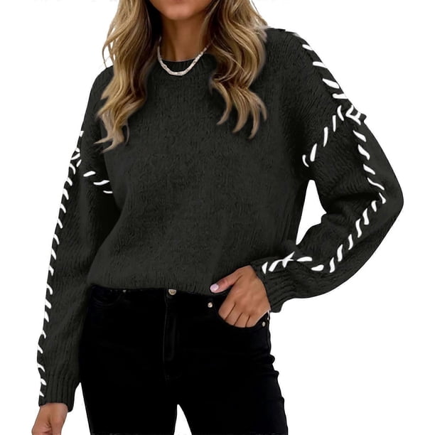 Women's Trendy Color Blocking Lightweight Sweaters Loose Casual Round Neck Knit Long Sleeve Sweater Stylish Top apricot XL