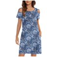 thumbnail image 1 of PIMOXV Robes d'Été pour Femmes 2023 Décontractées à Fleurs Croisées Épaules Dénudées Col Rond Manches Courtes avec Poches Robe Mini Longues Robes de Maternité, 1 of 7