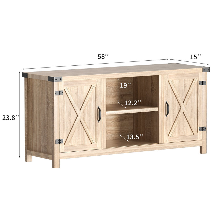 Homall Farmhouse TV Stand for 65 Inch TVs, Oak Wood Entertainment Center with Storage Cabinet & Cable Management