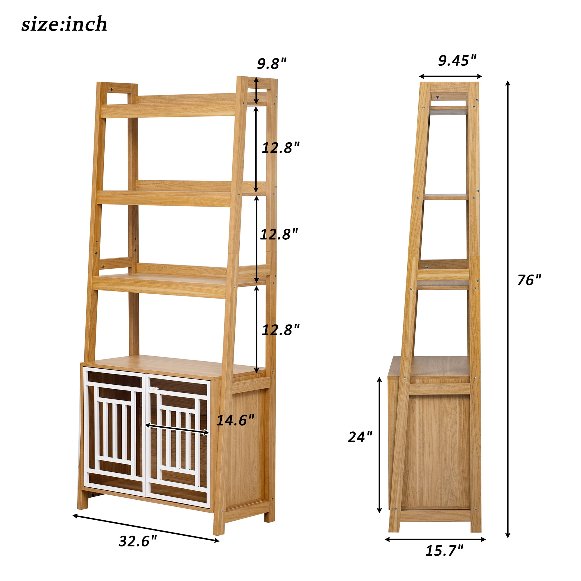 Jopath Modern 2 IN 1 Dog Furniture Dog Crate Ladder Bookshelf, Tall Wood Display Shelf with Storage, Dog Kennel Bookcase for Small-sized Dogs up to 50lbs, 32.5"L