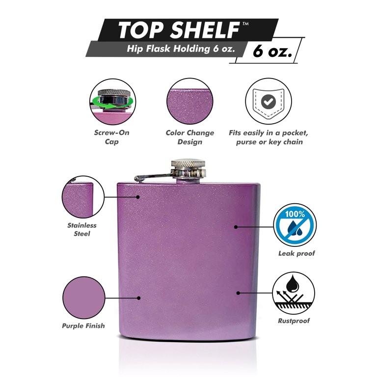 Top Shelf Flasks 6oz Pearlized Painted Hip Flask Assorted Colors Purple