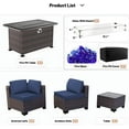 thumbnail image 2 of Kullavik 8-Piece Rattan Patio Furniture Set with 55,000 BTU Fire Pit Table, PE Wicker Rattan Sectional Sofa & Coffee Table, All-Weather Waterproof Furniture for Backyard,Navy Blue, 2 of 8