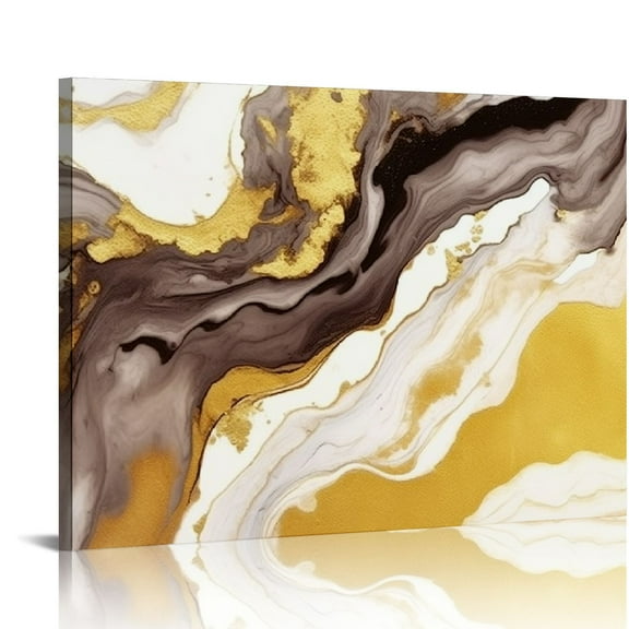 MLJA  Abstract Canvas Wall Art Brown Gold and White Living Room Pictures Marble Texture Painting Modern Bathroom Living Room Home Art Prints