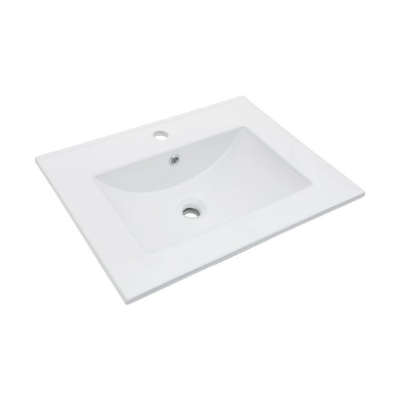 24"×18"×7" White Rectangular Single Vanity Top with 1 Faucet Hole and Overflow