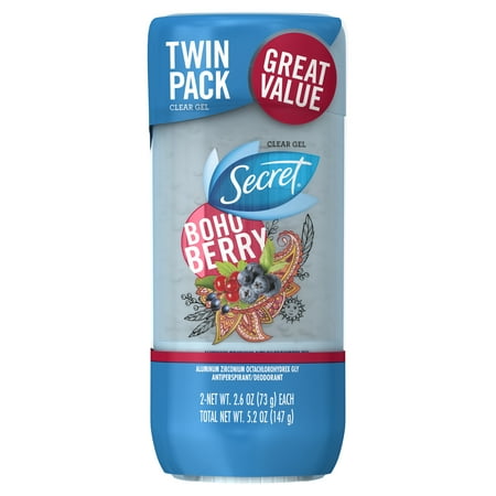 Secret Fresh Antiperspirant and Deodorant Clear Gel, Boho Berry, Twin Pack, 2.6 Oz.