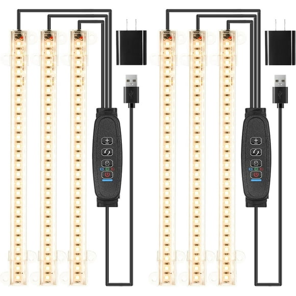 TEMOGU-LED Grow Light Strips, Full Spectrum 3000K, Plant Light Bar with 3/9/12H Timer, 10 Dimmable Levels for Seedling Succulent, Best Match for Plant Shelf (3 Head x 2pcs)