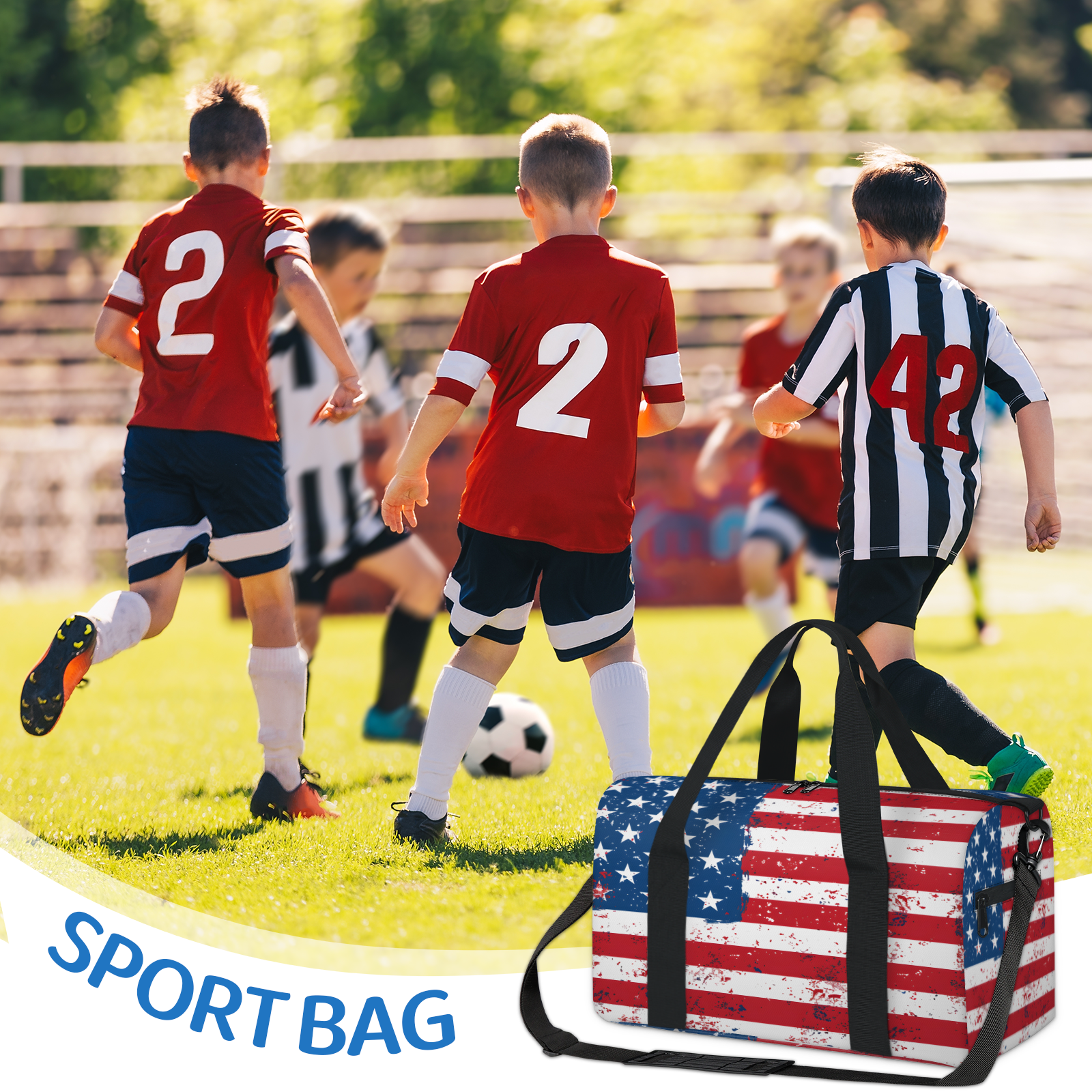 Herdesigns USA Flag Travel Duffle Bag Sports Yoga Weekender Overnight Carry on Workout Bags Lightweight Waterproof Gym Tote Bag for Women Vintage USA 4th of July