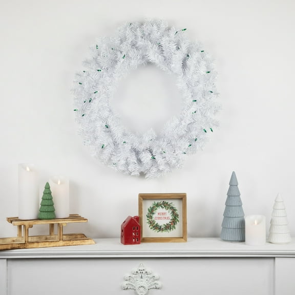 Northlight Pre-Lit Woodbury White Pine Artificial Christmas Wreath - 24" - Green Lights