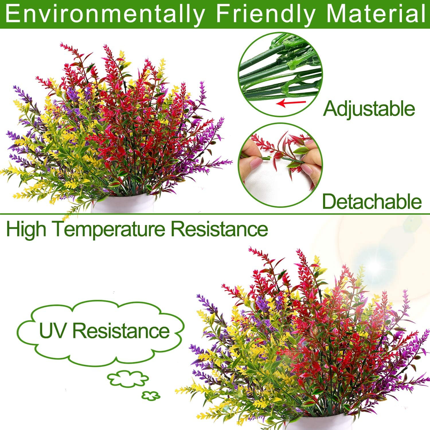 Sinhoon 20 Bundles Artificial Lavender Outdoor UV Resistant Flowers Plastic Fake Flowers Plants, Artificial Flowers Faux Plants for Outdoor Hanging Planter Home Porch Summer Decor(Mix-colored)