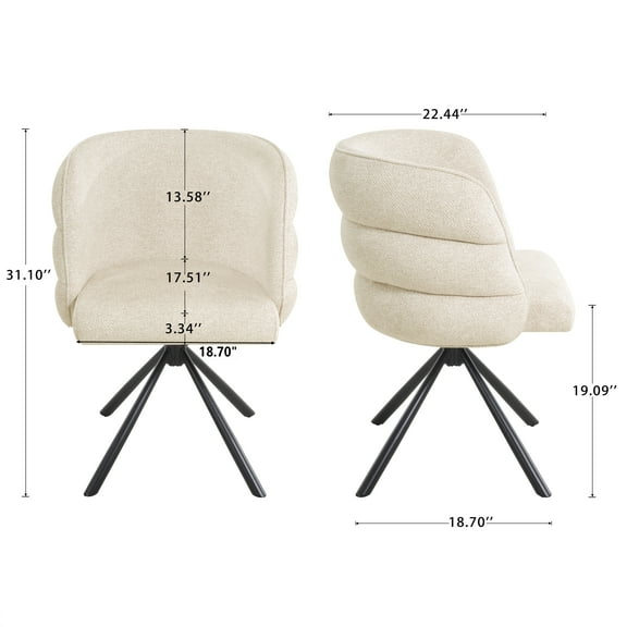 270° Swivel Chair Set of 2 - Beige Upholstered Dining Chairs with Metal Base (22.44" X 18.7")