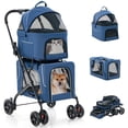 thumbnail image 1 of JJUN Double Dog Stroller for 2 Dogs, Detachable Carriers, Safety Belt, 4 Lockable Wheels, Pet Travel Carrier Strolling Cart, Folding Cat Stroller for Small Medium Pets Dogs (Blue), 1 of 18