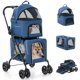 thumbnail image 1 of JJUN Double Dog Stroller for 2 Dogs, Detachable Carriers, Safety Belt, 4 Lockable Wheels, Pet Travel Carrier Strolling Cart, Folding Cat Stroller for Small Medium Pets Dogs (Blue), 1 of 18