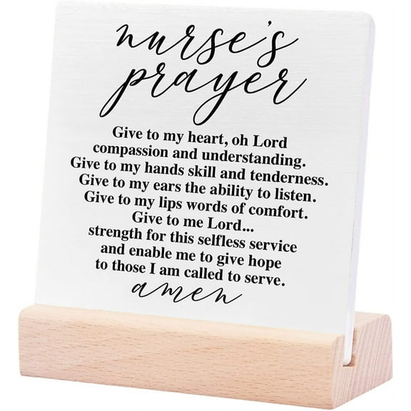 Ceramic Sign 4x4Inch Nurse Thank You Appreciation Gifts For Nurse Nurses Week Gifts Graduation Gifts For Nursing Students Nurse'S Prayer Plaque Sign with Wood Stand Desk Decor Gift For Women Men