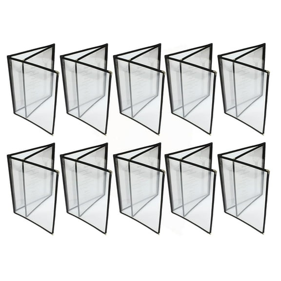 TrueCraftware-Set of 10 Black 8-1/2” x 11” Triple Fold Restaurant Menu Covers 3 Page 6 View Crystal Clear Menu Folder Menu Book Holders for Bar Cafe Restaurant Book
