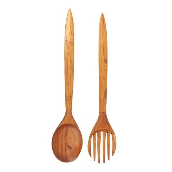 Zeckos Oversized Wood Fork & Spoon Wall Decor - Rustic Minimalist Art, 35.5" High