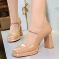 thumbnail image 2 of Women's Pumps High Heel 9CM Patent Leather Square Toe Buckle Strappy Party Wedding Shoes, 2 of 5