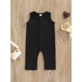 thumbnail image 2 of Chollius Infant Baby Girls Boys Summer Waffle Romper Solid Color Round Neck Sleeveless Button-down Jumpsuit, 2 of 8