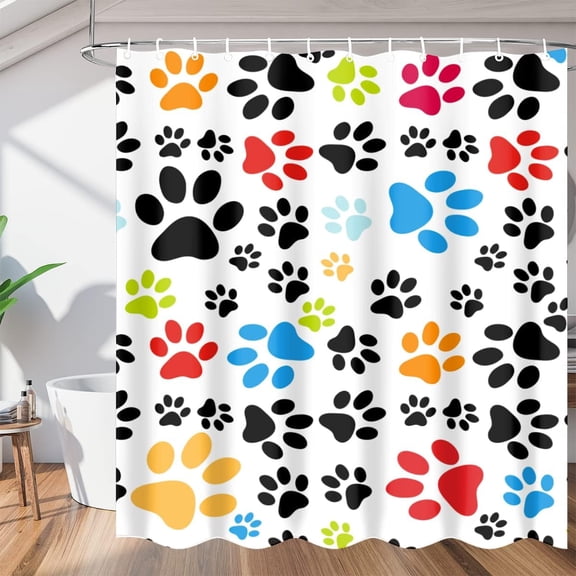 Cute Cat Dog Paws Shower Curtain Fabric Shower Curtain Set with 12 Hooks Water-Proof 72 * 72 Inches for Bathroom Beach Caravan Hotel