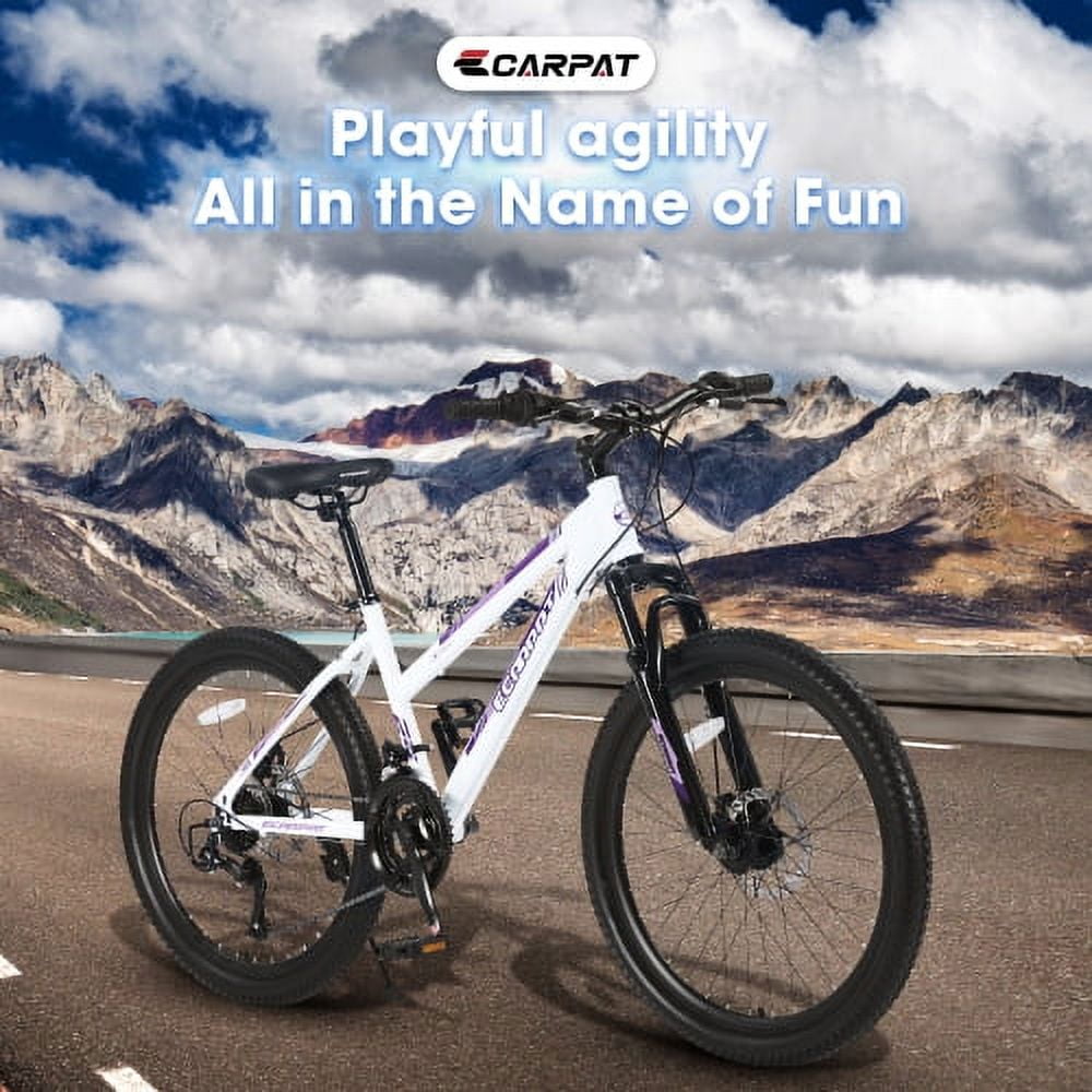 POVANLI  26" Mountain Bike for Teenagers Women, 21 Speeds Mountain Bicycles with Dual Disc Brakes and 100mm Front Suspension, White(Gift)