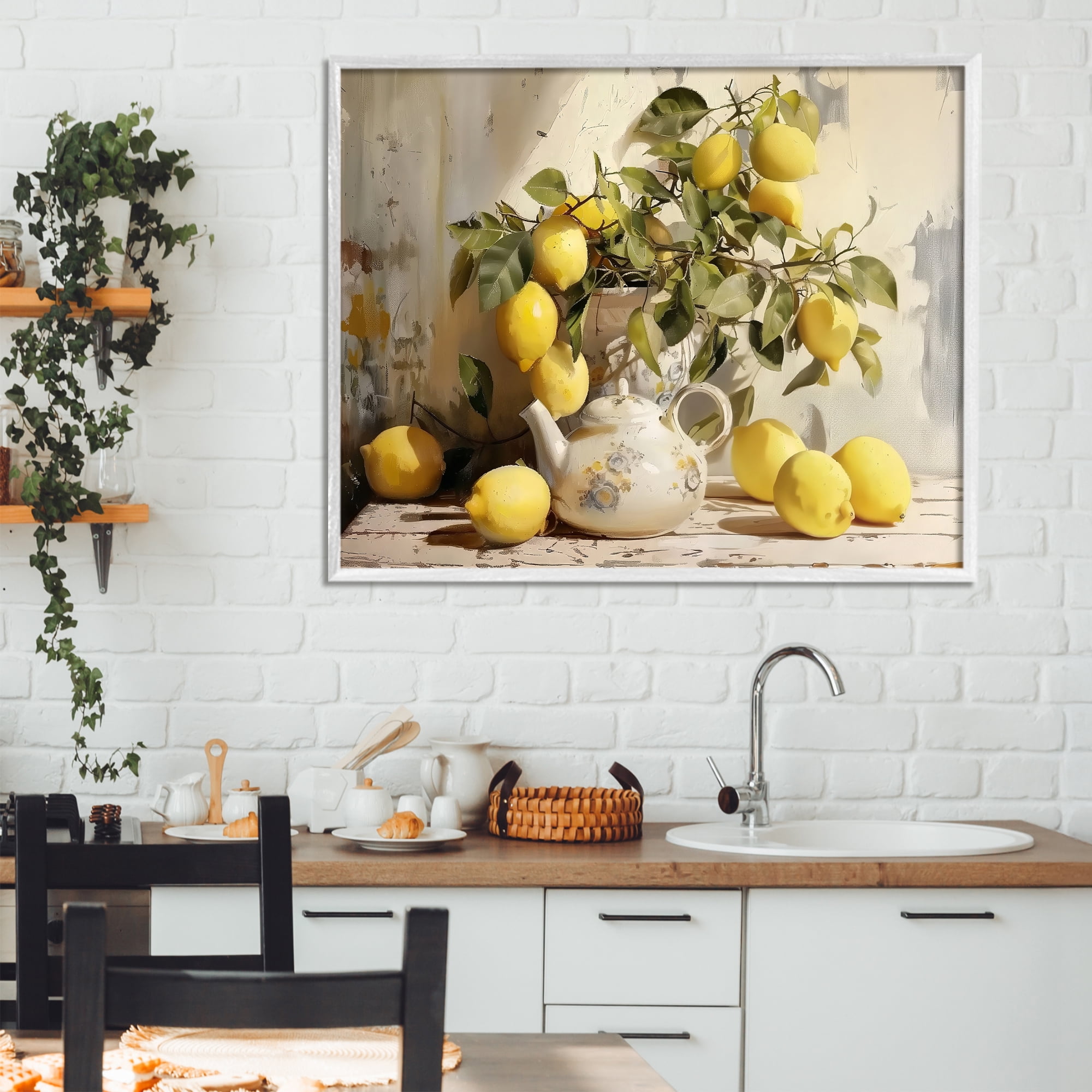 Stupell Industries Lemon Still Life with Teapot White Framed Giclee Art, design by LSR Design Studio