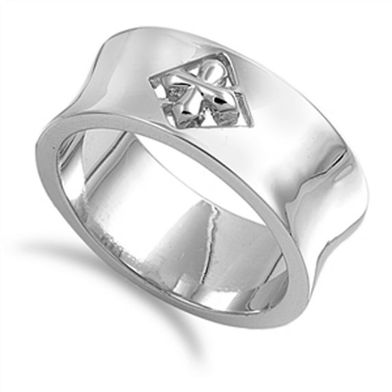 Filigree Cross Cutout Wide Concave Ring .925 Sterling Silver Band Jewelry Female Male Unisex Size 6