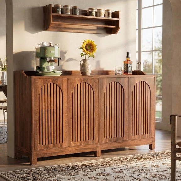 Finmind 57" Farmhouse Sideboard Buffet Cabinet, Storage Cabinet with Shutter Doors & Adjustable Shelf