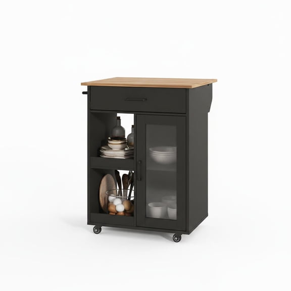 Multifunctional Rolling Kitchen Island Cart Expandable Drop Leaf Table Ample Storage with Spice black