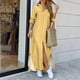thumbnail image 2 of Gibobby Vestido largo de playa de verano para mujer Vestido de camisa con abertura sexy con botones de solapa a la moda para mujer(Amarillo,G), 2 of 5