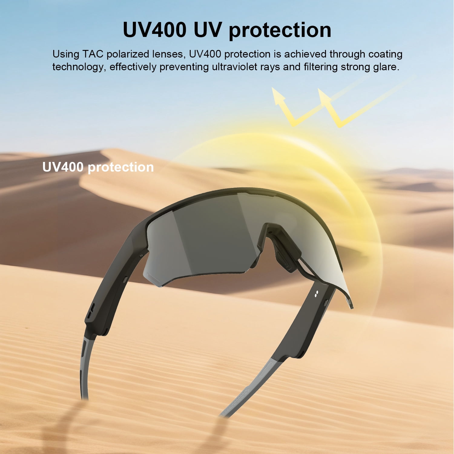 Bluetooth Audio Smart Glasses for Cycling Running Driving Polarized Sports Sunglasses with Open-Ear Speakers, Hands-Free Calls, Voice Assistant, UV Protection, IPX5 Waterproof for Hiking Fishing