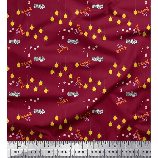 Soimoi Red Cotton Voile Fabric Text & Bulb Home Decor Print Sewing Fabric Yard 42 Inch Wide