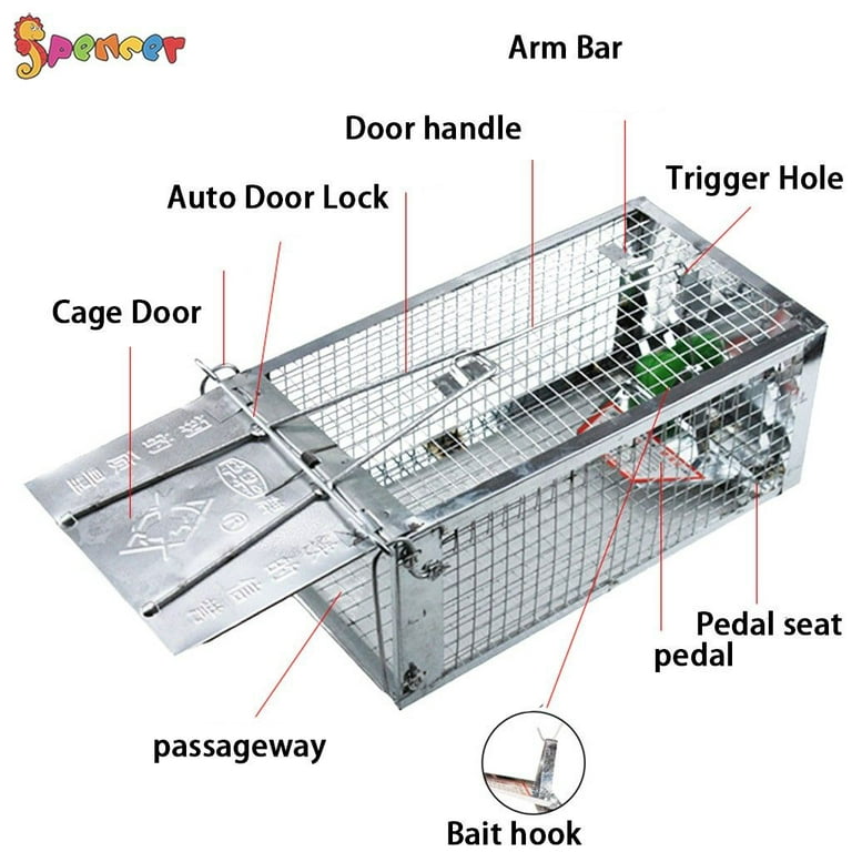 Spencer Rat Trap Cage Small Live Animal Humane Cage Pest Rodent Mouse  Control Bait Catch Pest Mouse Trap Cage 11 x 5.5 x 4.3 inches 