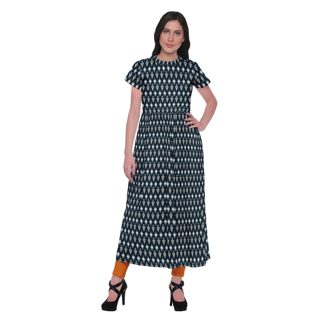 Moomaya Kurta à Manches Courtes Tunique d'Été Imprimée Kurtis à Fente avant pour Femmes