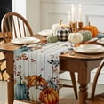 thumbnail image 4 of Fall Table Runner Thanksgiving Orange Blue Pumpkin Table Runners Berry Eucalyptus Leaf Wood Cotton Linen Dresser Scarf Kitchen Dining Table Decor for Fall Holiday Party Decor 13x72 Inch, 4 of 9